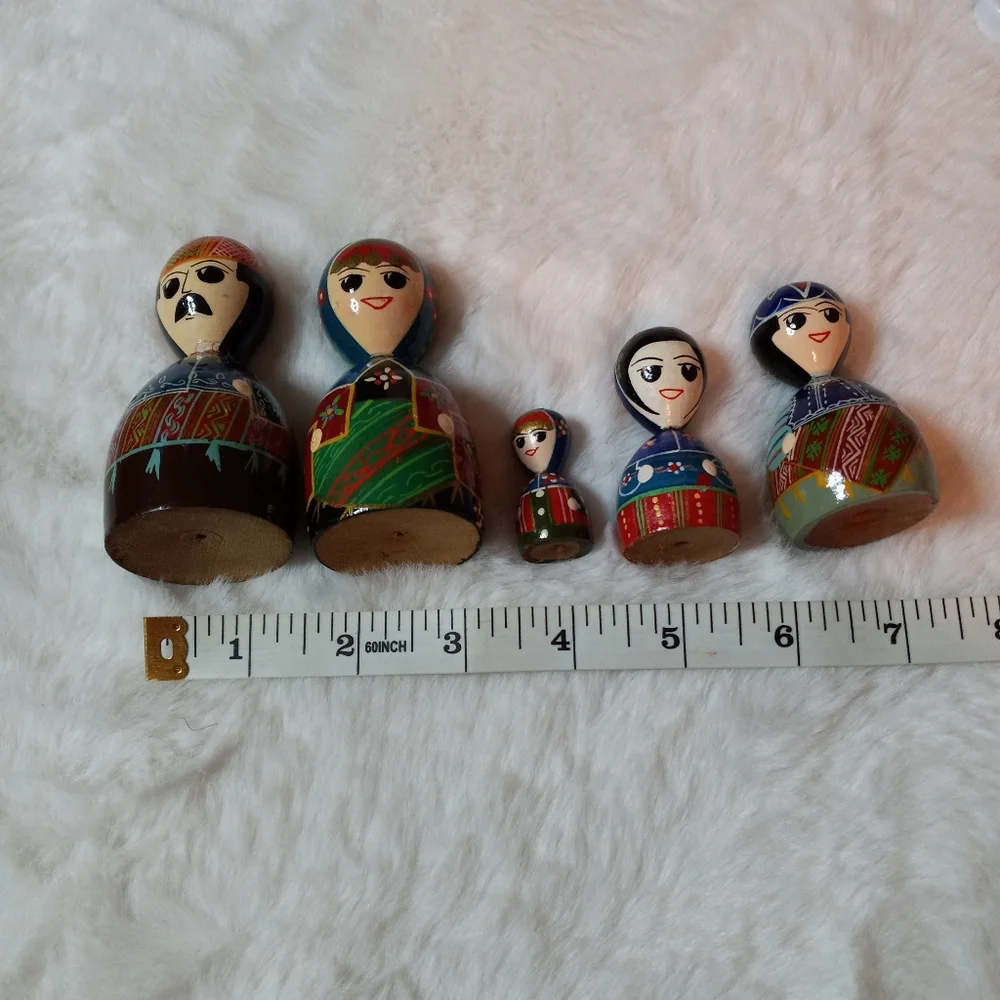 Vintage Doll Wood Turned Hand Painted Family